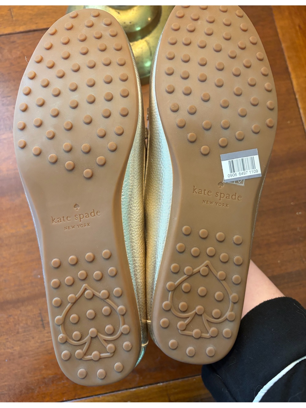 kate spade Metallic Gold Leather Driving Loafers with Pink Lining - Picture 5 of 6